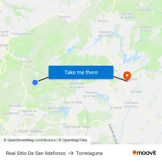 Real Sitio De San Ildefonso to Torrelaguna map