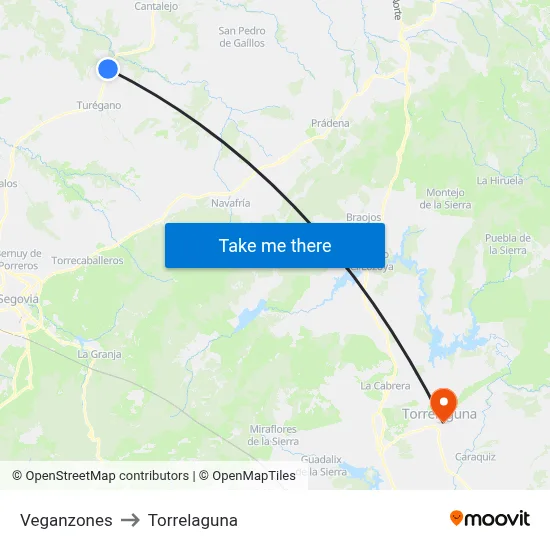 Veganzones to Torrelaguna map