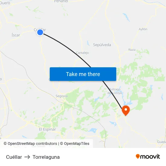 Cuéllar to Torrelaguna map