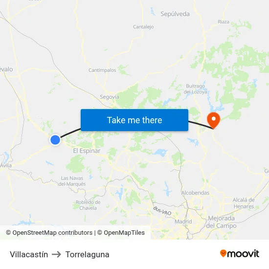 Villacastín to Torrelaguna map