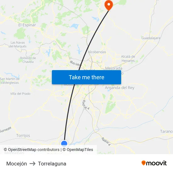 Mocejón to Torrelaguna map
