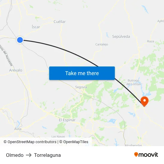 Olmedo to Torrelaguna map