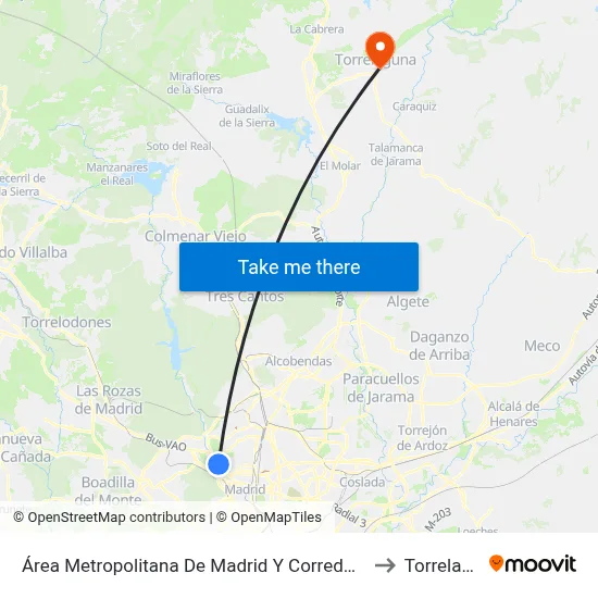 Área Metropolitana De Madrid Y Corredor Del Henares to Torrelaguna map