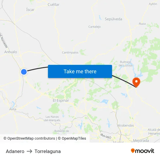 Adanero to Torrelaguna map