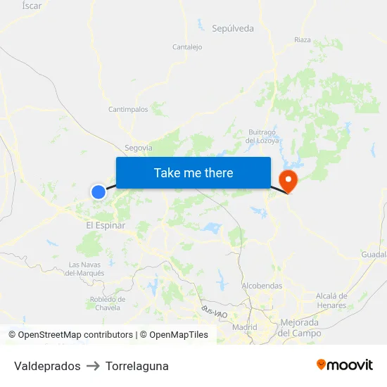 Valdeprados to Torrelaguna map