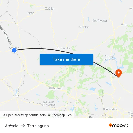 Arévalo to Torrelaguna map