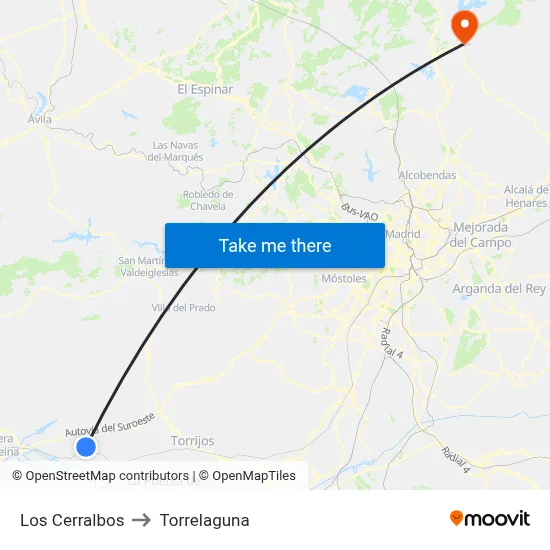 Los Cerralbos to Torrelaguna map