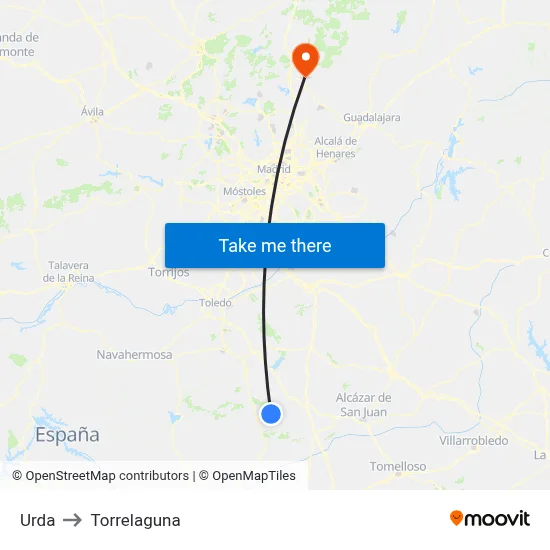 Urda to Torrelaguna map