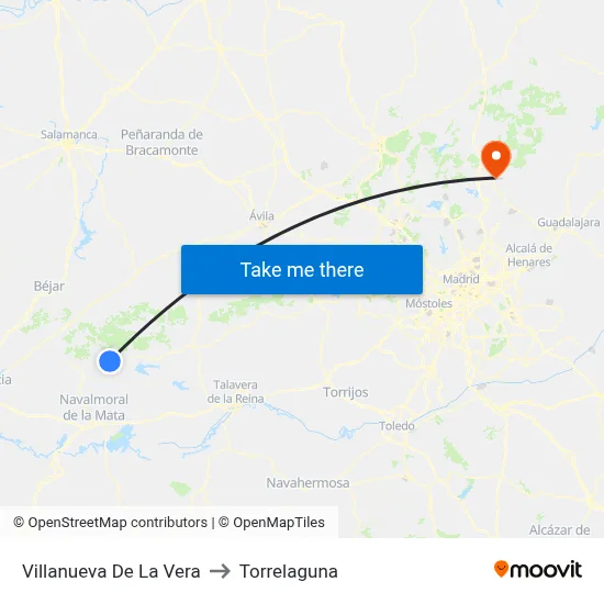 Villanueva De La Vera to Torrelaguna map
