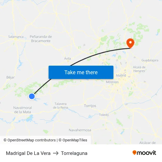 Madrigal De La Vera to Torrelaguna map