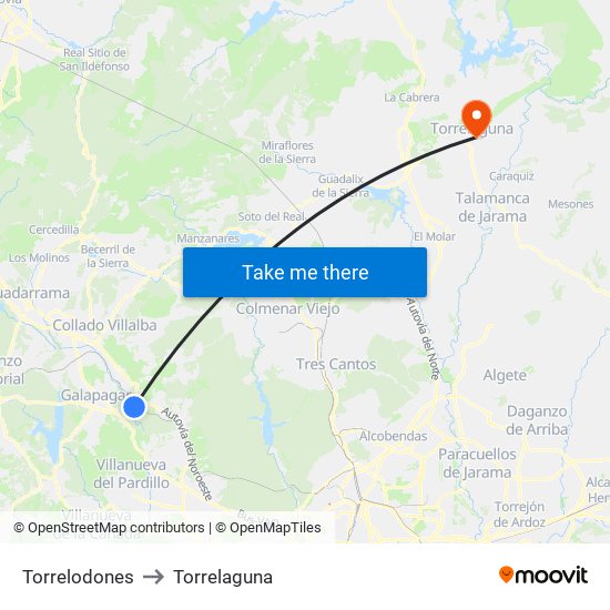 Torrelodones to Torrelaguna map