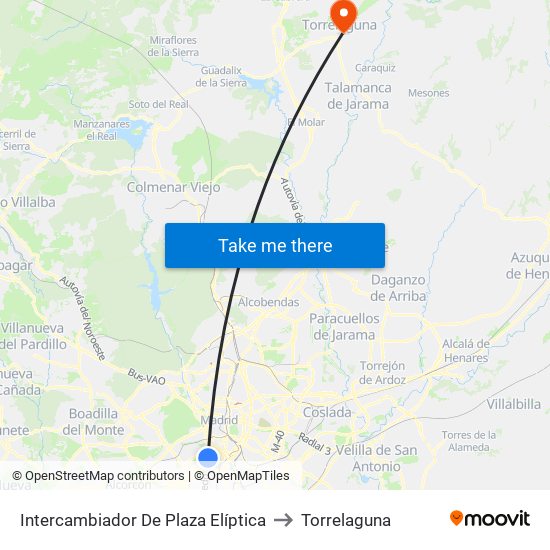 Intercambiador De Plaza Elíptica to Torrelaguna map