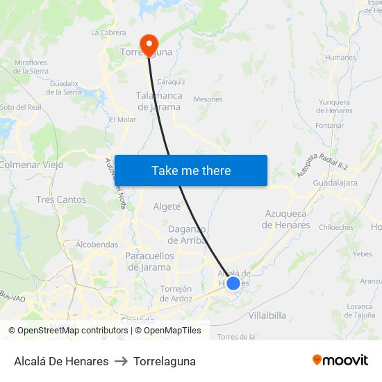 Alcalá De Henares to Torrelaguna map