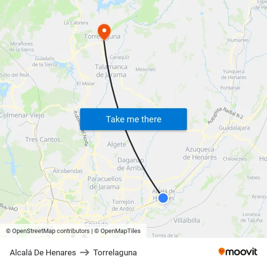 Alcalá De Henares to Torrelaguna map