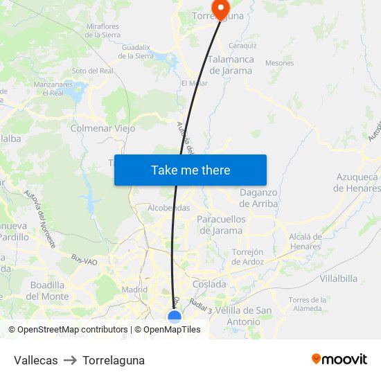 Vallecas to Torrelaguna map