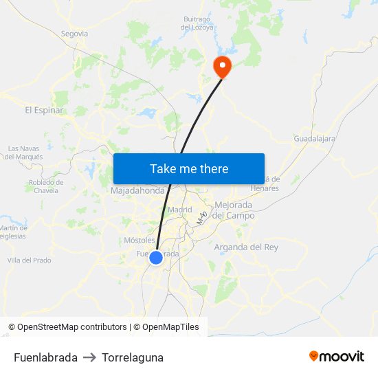 Fuenlabrada to Torrelaguna map