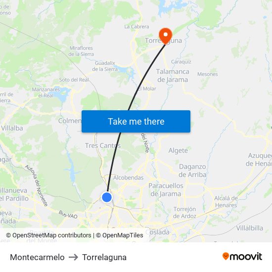 Montecarmelo to Torrelaguna map