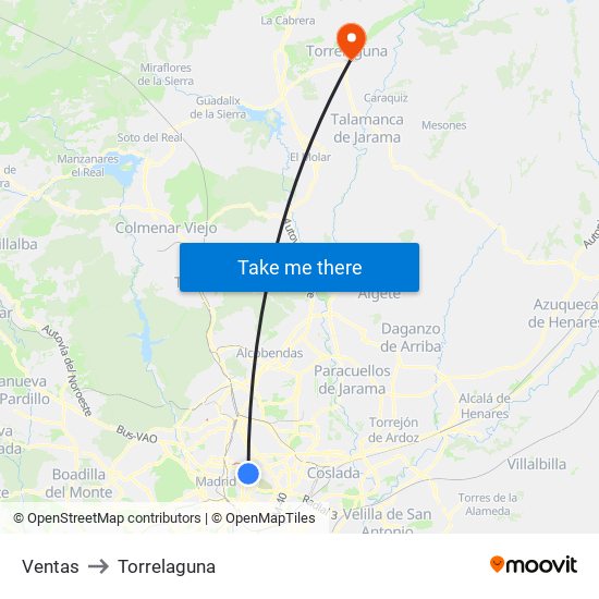 Ventas to Torrelaguna map