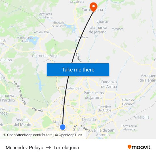 Menéndez Pelayo to Torrelaguna map