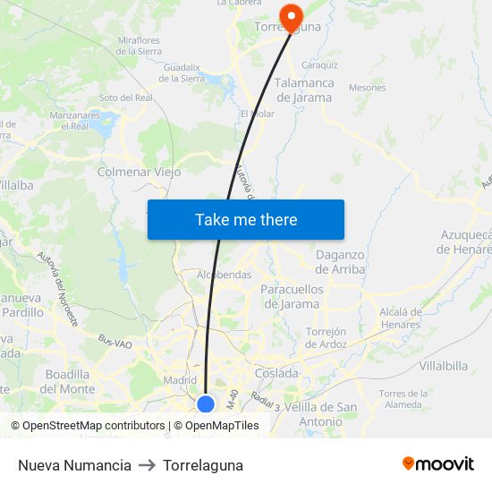 Nueva Numancia to Torrelaguna map