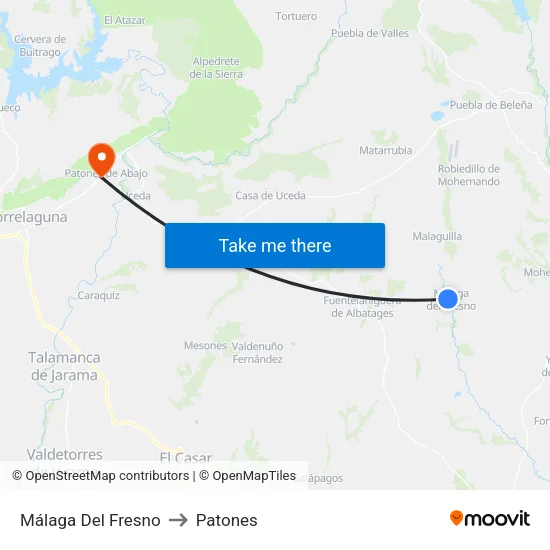 Málaga Del Fresno to Patones map