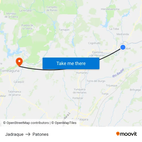 Jadraque to Patones map
