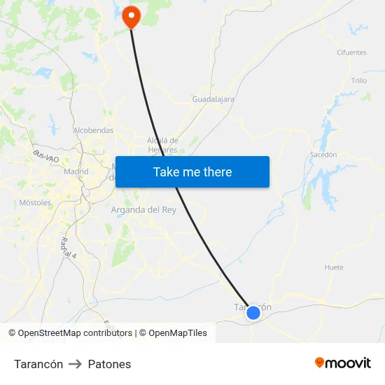 Tarancón to Patones map