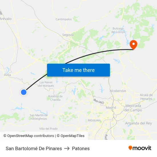 San Bartolomé De Pinares to Patones map