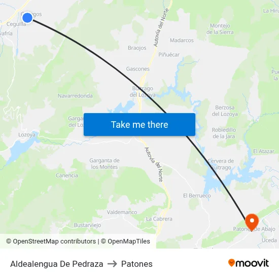 Aldealengua De Pedraza to Patones map