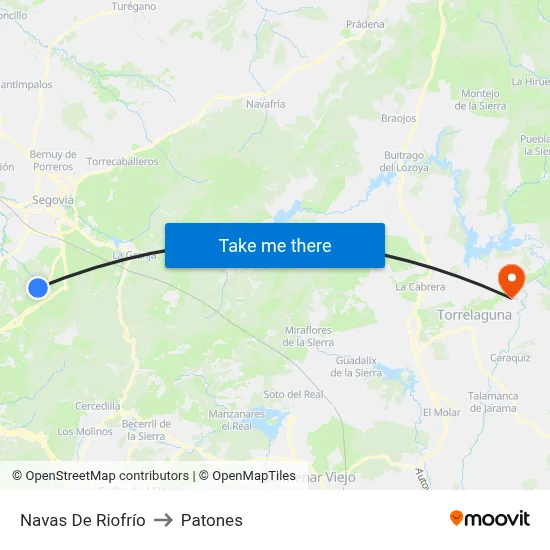 Navas De Riofrío to Patones map