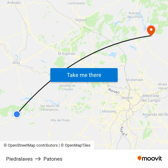 Piedralaves to Patones map