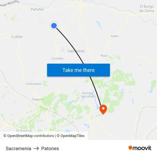 Sacramenia to Patones map