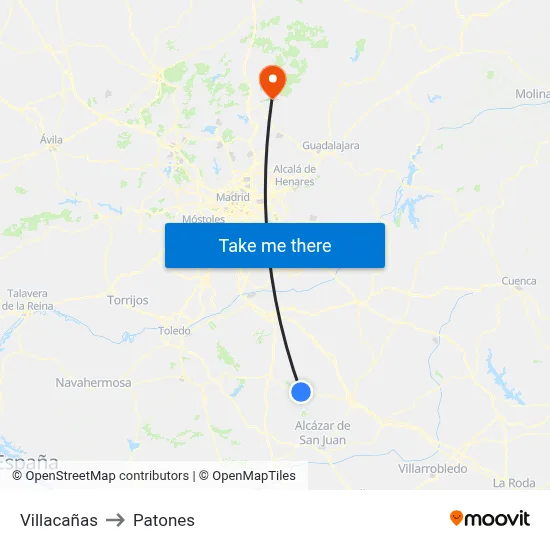 Villacañas to Patones map