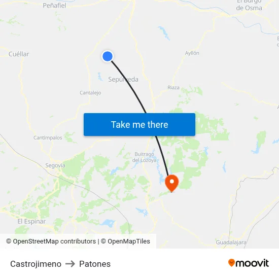 Castrojimeno to Patones map