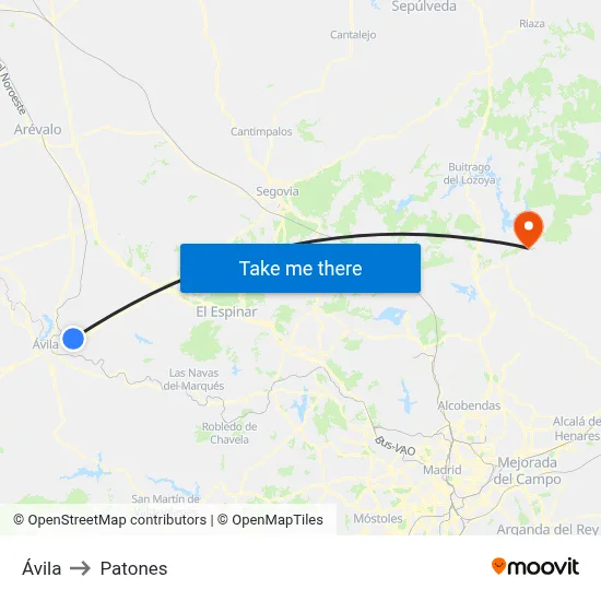 Ávila to Patones map