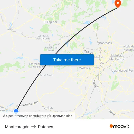 Montearagón to Patones map