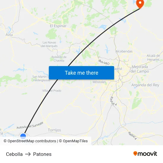 Cebolla to Patones map