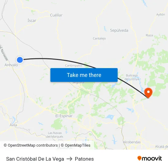 San Cristóbal De La Vega to Patones map