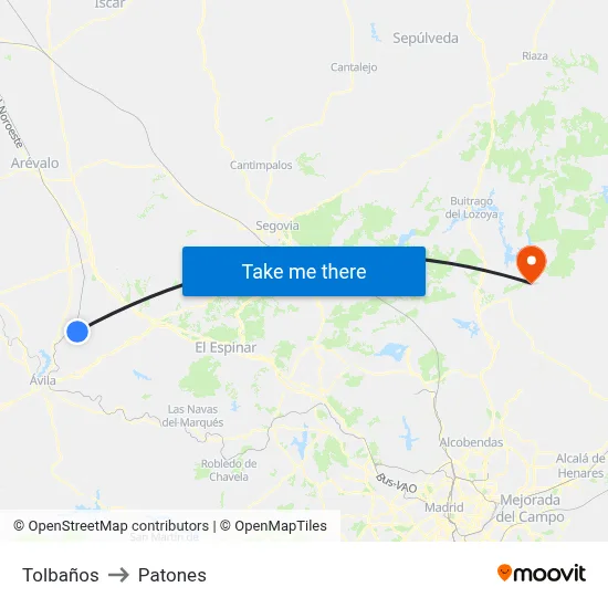 Tolbaños to Patones map
