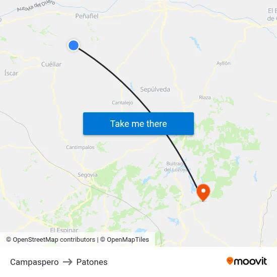 Campaspero to Patones map