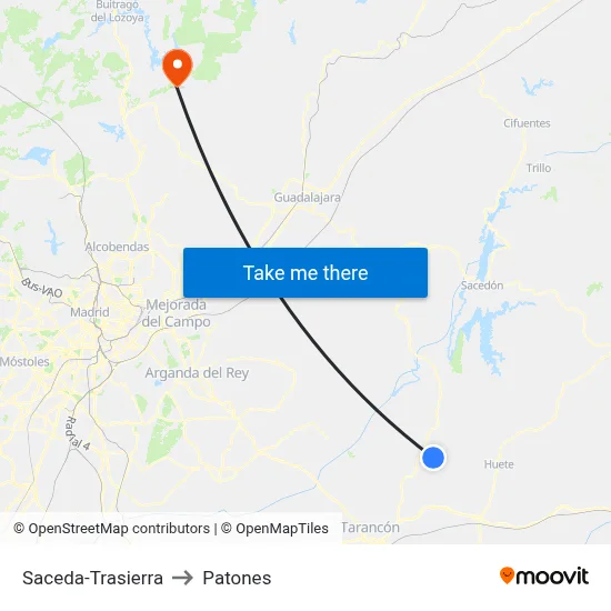 Saceda-Trasierra to Patones map