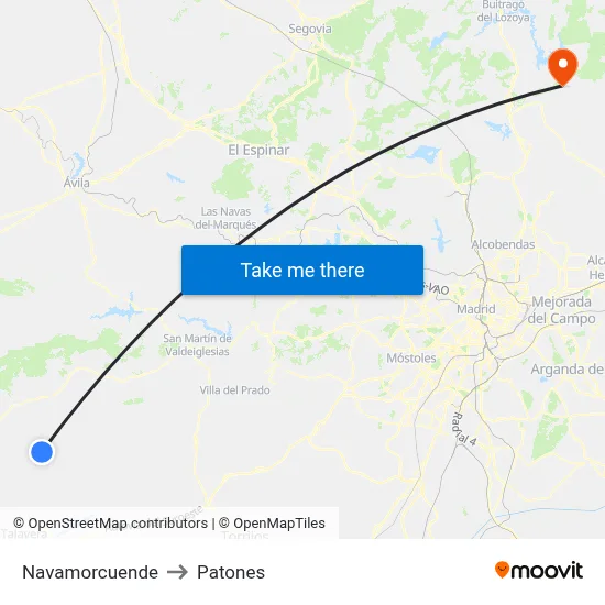 Navamorcuende to Patones map