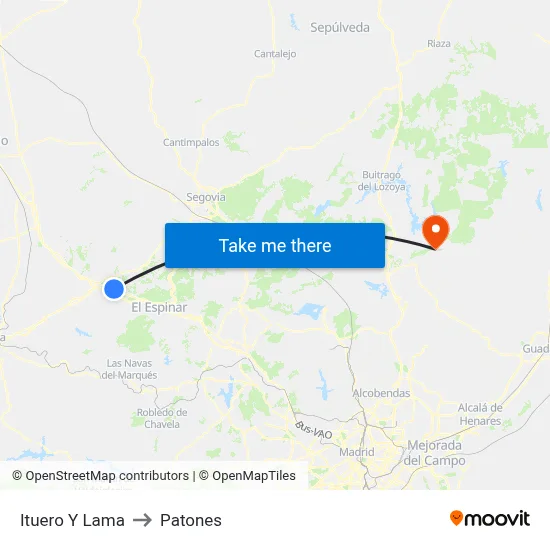 Ituero Y Lama to Patones map
