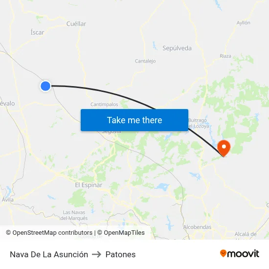 Nava De La Asunción to Patones map