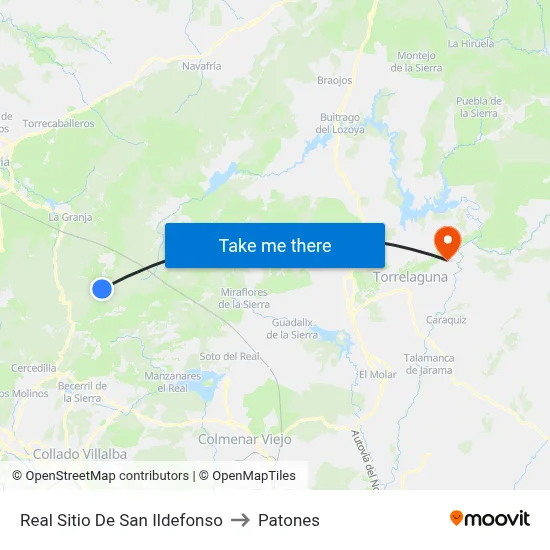 Real Sitio De San Ildefonso to Patones map