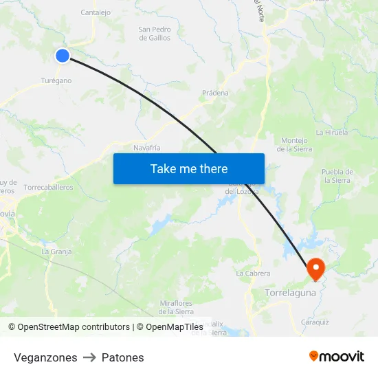 Veganzones to Patones map