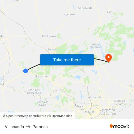 Villacastín to Patones map
