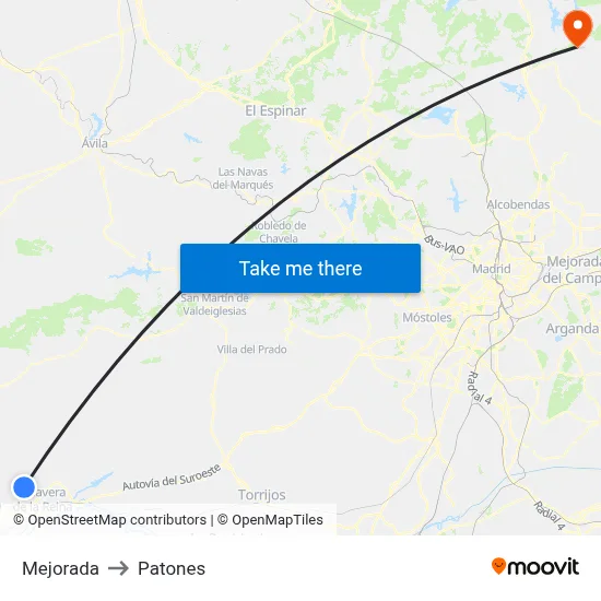 Mejorada to Patones map