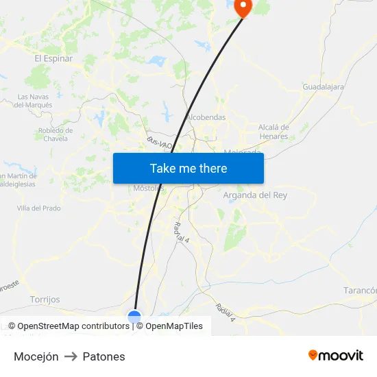 Mocejón to Patones map