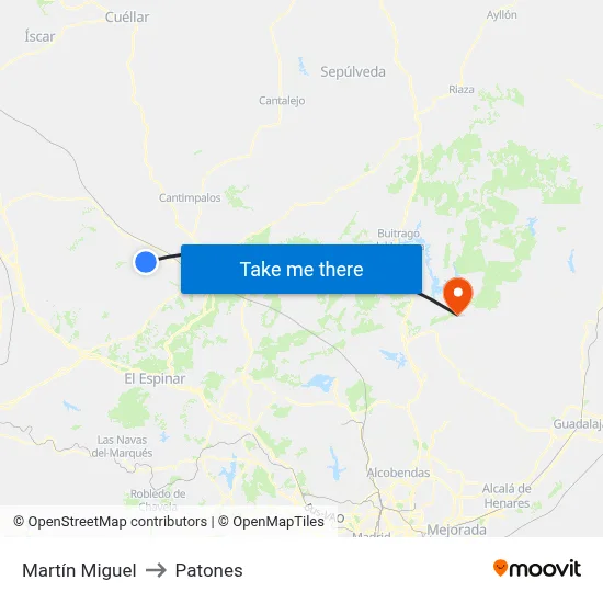 Martín Miguel to Patones map